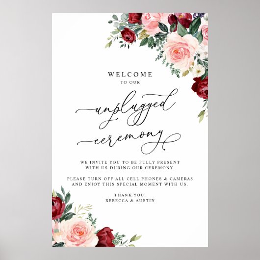 Rustische Herfst Floral Unplugged Ceremony Wedding Poster (Voorkant)