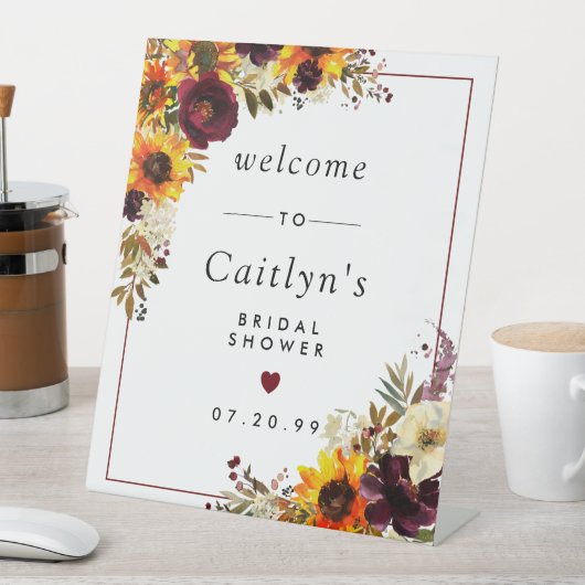 Rustische Herfst Floral Vrijgezellenfeest Welkom Reclamebord Met Voetstuk (Insitu)