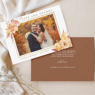 Rustische Herfst Floral Wedding Gold Lijst Foto Bedankkaart
