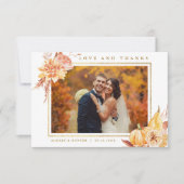 Rustische Herfst Floral Wedding Gold Lijst Foto Bedankkaart (Voorkant)