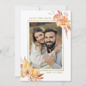 Rustische Herfst Floral Wedding Gold Lijst Foto Save The Date (Voorkant)