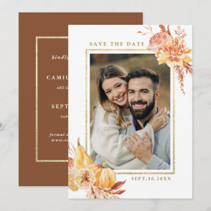 Rustische Herfst Floral Wedding Gold Lijst Foto Save The Date