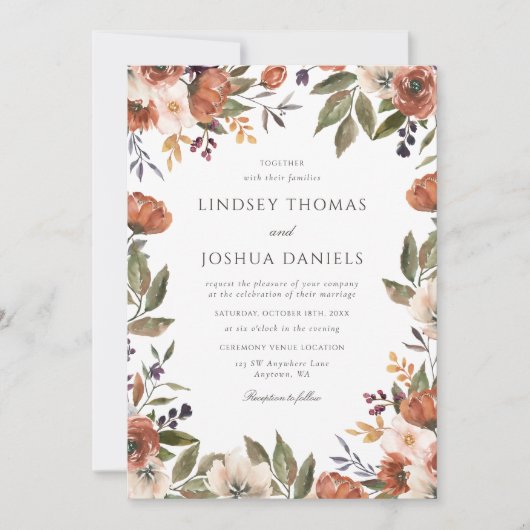 Rustische Herfst Floral Wedding Kaart (Voorkant)