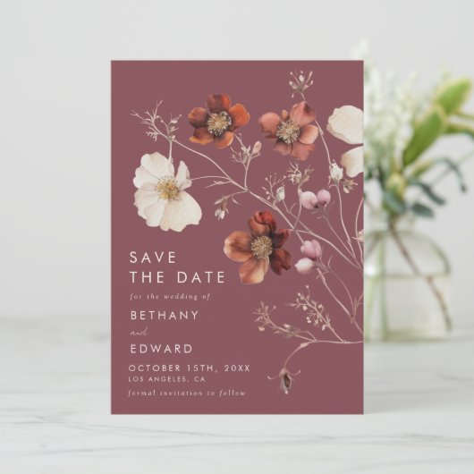 Rustische Herfst Floral Wedding Save The Date (Staand voorkant)