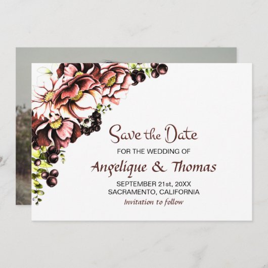 Rustische Herfst Floral Wedding Save The Date (Voorkant / Achterkant)