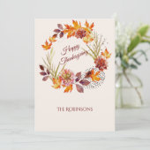 Rustische Herfst Floral Wreath Happy Thanksgiving Feestdagenkaart (Staand voorkant)