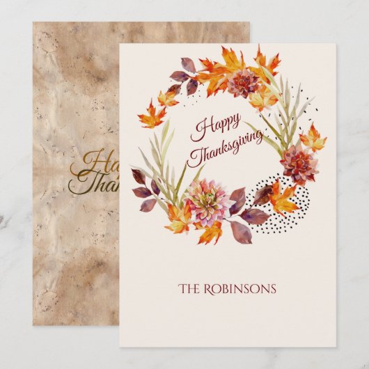 Rustische Herfst Floral Wreath Happy Thanksgiving Feestdagenkaart (Voorkant / Achterkant)