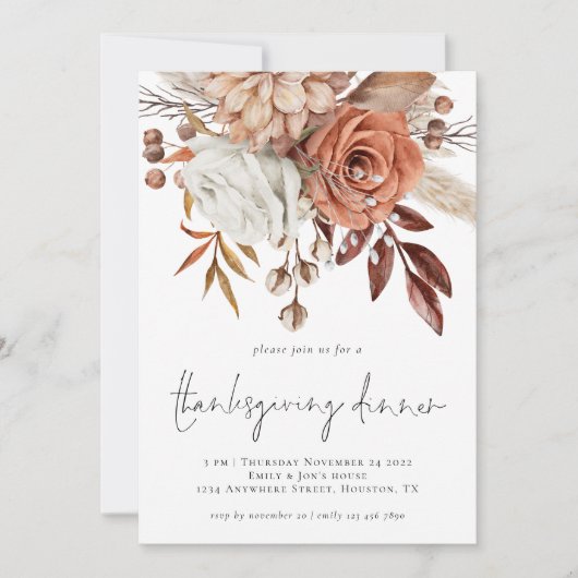 Rustische Herfst Florals Terracotta Cream Thanksgi Kaart (Voorkant)