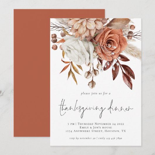 Rustische Herfst Florals Terracotta Cream Thanksgi Kaart (Voorkant / Achterkant)