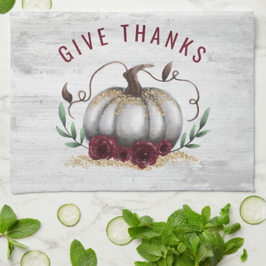 Rustische Herfst geeft Bedankt pompoen Theedoek (Gevouwen)