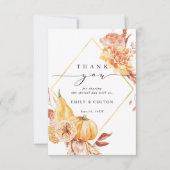 Rustische Herfst Gold Floral Pumpkin Weddenfoto Bedankkaart (Voorkant)