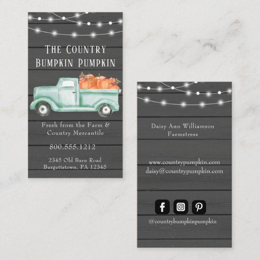 Rustische Herfst Harvest  Truck Barn Wood Visitekaartje (Voorkant / Achterkant)