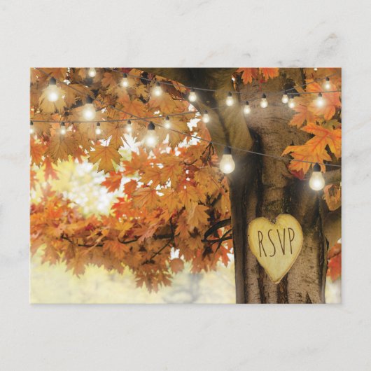 Rustische Herfst herfst Boom Twinkle Light Wedding Uitnodiging Briefkaart (Voorkant)