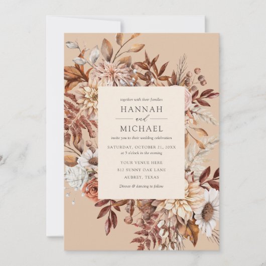 Rustische Herfst herfst Floral Leaves Wedding Kaart (Voorkant)