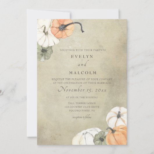 Rustische Herfst herfst White, Oranje pompoenen br Kaart (Voorkant)