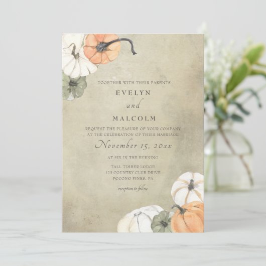 Rustische Herfst herfst White, Oranje pompoenen br Kaart (Staand voorkant)