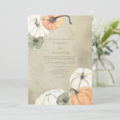 Rustische Herfst herfst White, Oranje pompoenen br Kaart (Staand voorkant)