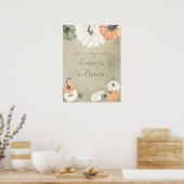 Rustische Herfst herfst White, Oranje pompoenen br Poster (Keuken)