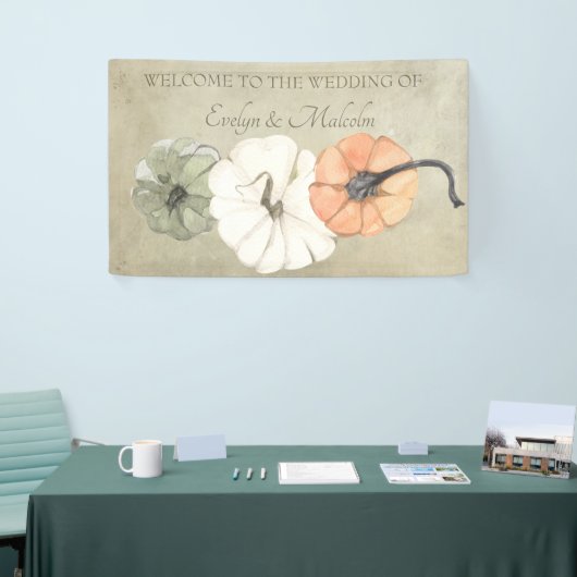 Rustische Herfst herfst White, Oranje pompoenen br Spandoek (Beurs)