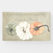 Rustische Herfst herfst White, Oranje pompoenen br Spandoek (Horizontaal)