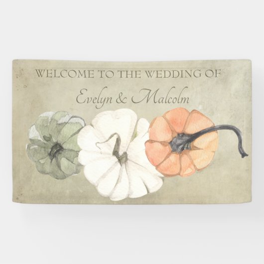 Rustische Herfst herfst White, Oranje pompoenen br Spandoek (Horizontaal)