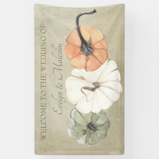 Rustische Herfst herfst White, Oranje pompoenen br Spandoek (Verticaal)