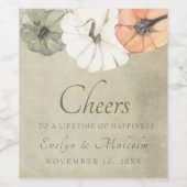 Rustische Herfst herfst White, Oranje pompoenen br Wijn Etiket (Enkel label)