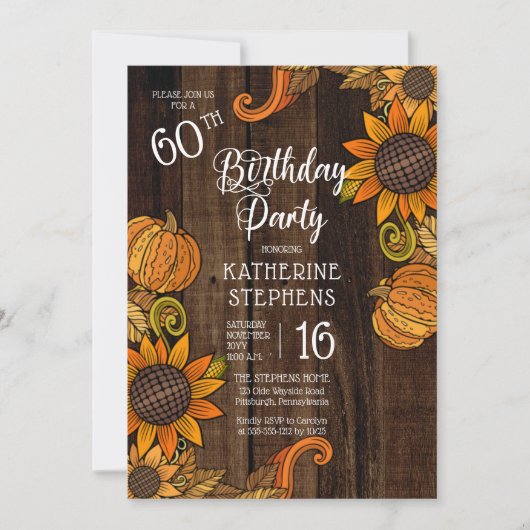 Rustische Herfst |Herfst Zonnebloemen 60e verjaard Kaart (Voorkant)