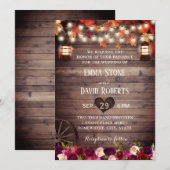 Rustische Herfst Marsala Floral  Lantaarn Wedding Kaart (Voorkant / Achterkant)