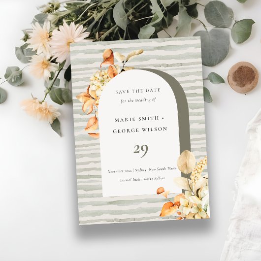 Rustische Herfst Pumpkin Arch Floral Save the Date Bedankkaart