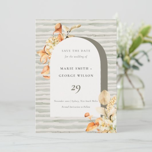 Rustische Herfst Pumpkin Arch Floral Save the Date Bedankkaart (Staand voorkant)