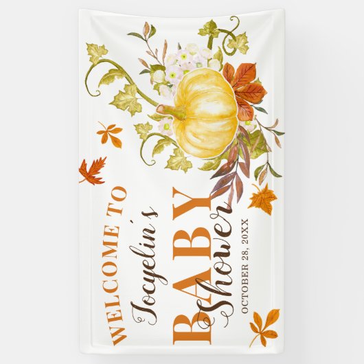 Rustische Herfst Pumpkin | BABY SHOWER WATERVERF Spandoek (Verticaal)