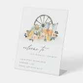 Rustische Herfst Pumpkin Leafy Floral Wedding Welk Reclamebord Met Voetstuk (Voorkant)