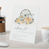 Rustische Herfst Pumpkin Leafy Floral Wedding Welk Reclamebord Met Voetstuk (Insitu)