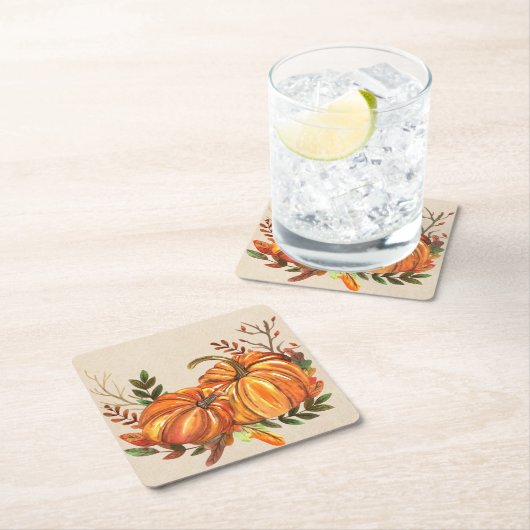 Rustische Herfst Pumpkins Kartonnen Onderzetters (Insitu)