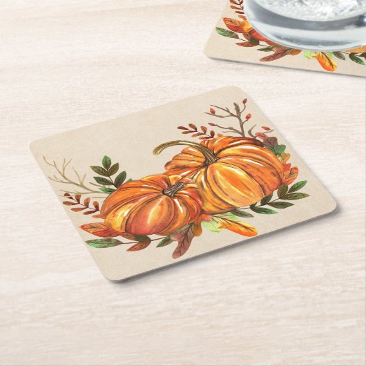 Rustische Herfst Pumpkins Kartonnen Onderzetters (Schuin)