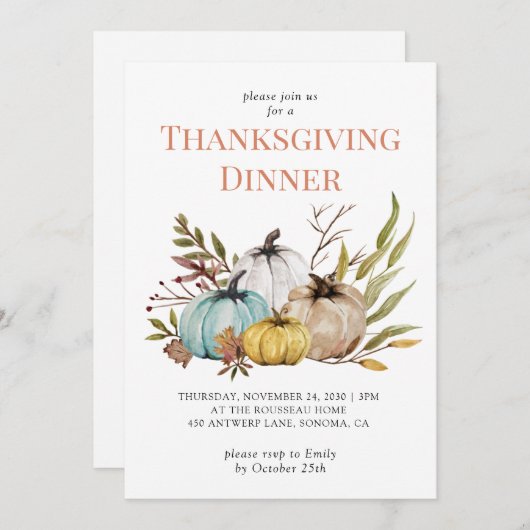 Rustische Herfst Pumpkins Thanksgiving Uitnodiging (Voorkant / Achterkant)