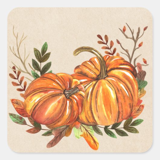 Rustische Herfst Pumpkins Vierkante Sticker (Voorkant)