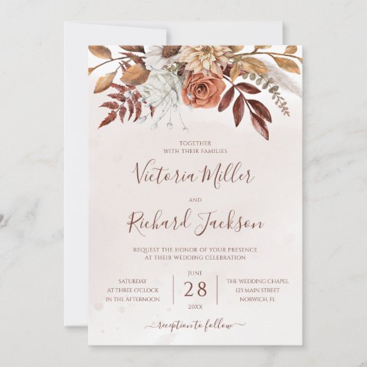 Rustische Herfst Terracotta Florals Wedding Kaart (Voorkant)