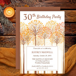 Rustische Herfst Trees Terracotta 30th Birthday Pa Kaart