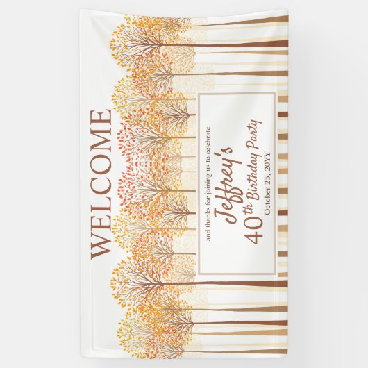 Rustische Herfst Trees Terracotta 40th Birthday Pa Spandoek (Verticaal)