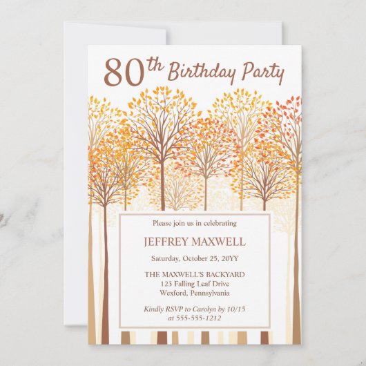 Rustische Herfst Trees Terracotta 80e verjaardag Kaart (Voorkant)