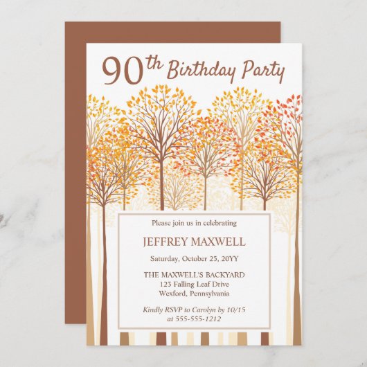 Rustische Herfst Trees Terracotta 90e verjaardag Kaart (Voorkant / Achterkant)
