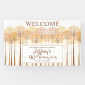 Rustische Herfst Trees Terracotta 90e verjaardag Spandoek (Horizontaal)