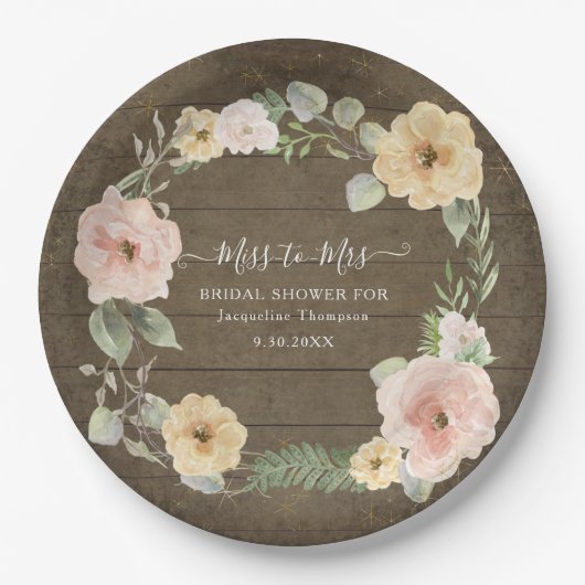 Rustische Herfst Wreath Floral Waterverf Vrijgezel Papieren Bordje (Voorkant)