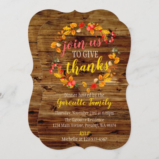 Rustische Herfst Wreath Thanksgiving Kaart (Voorkant / Achterkant)