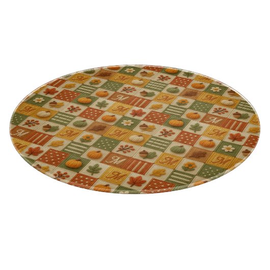 Rustische herfstpatchworkpompenmonogram snijplank (Hoek)