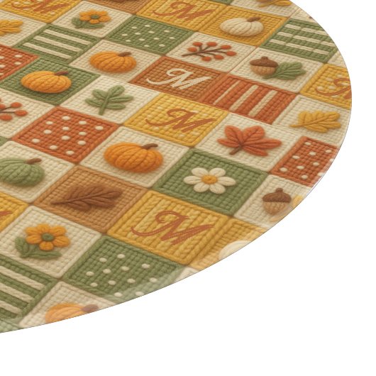 Rustische herfstpatchworkpompenmonogram snijplank (Hoek)