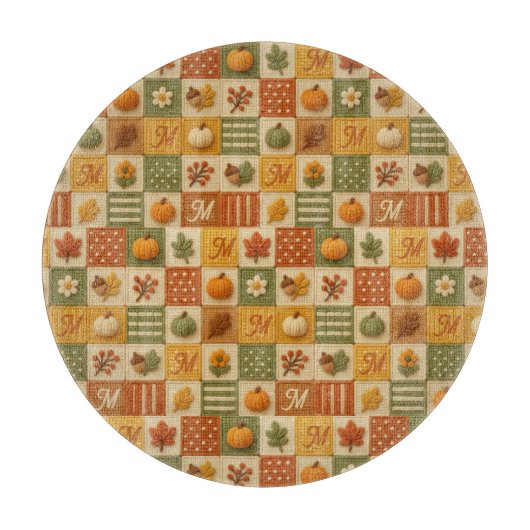 Rustische herfstpatchworkpompenmonogram snijplank (Voorkant)