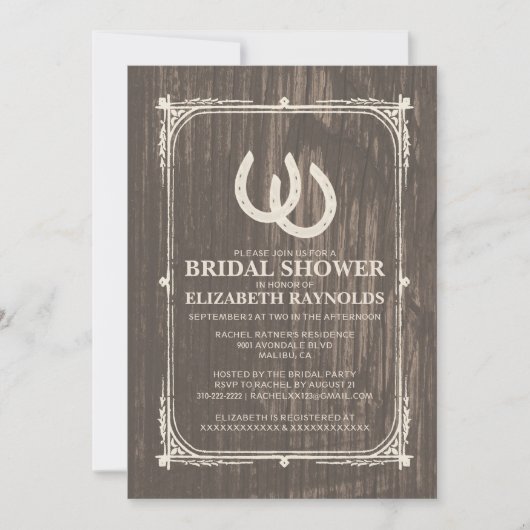 Rustische Hoefijzers Bridal Shower Invitations Kaart (Voorkant)